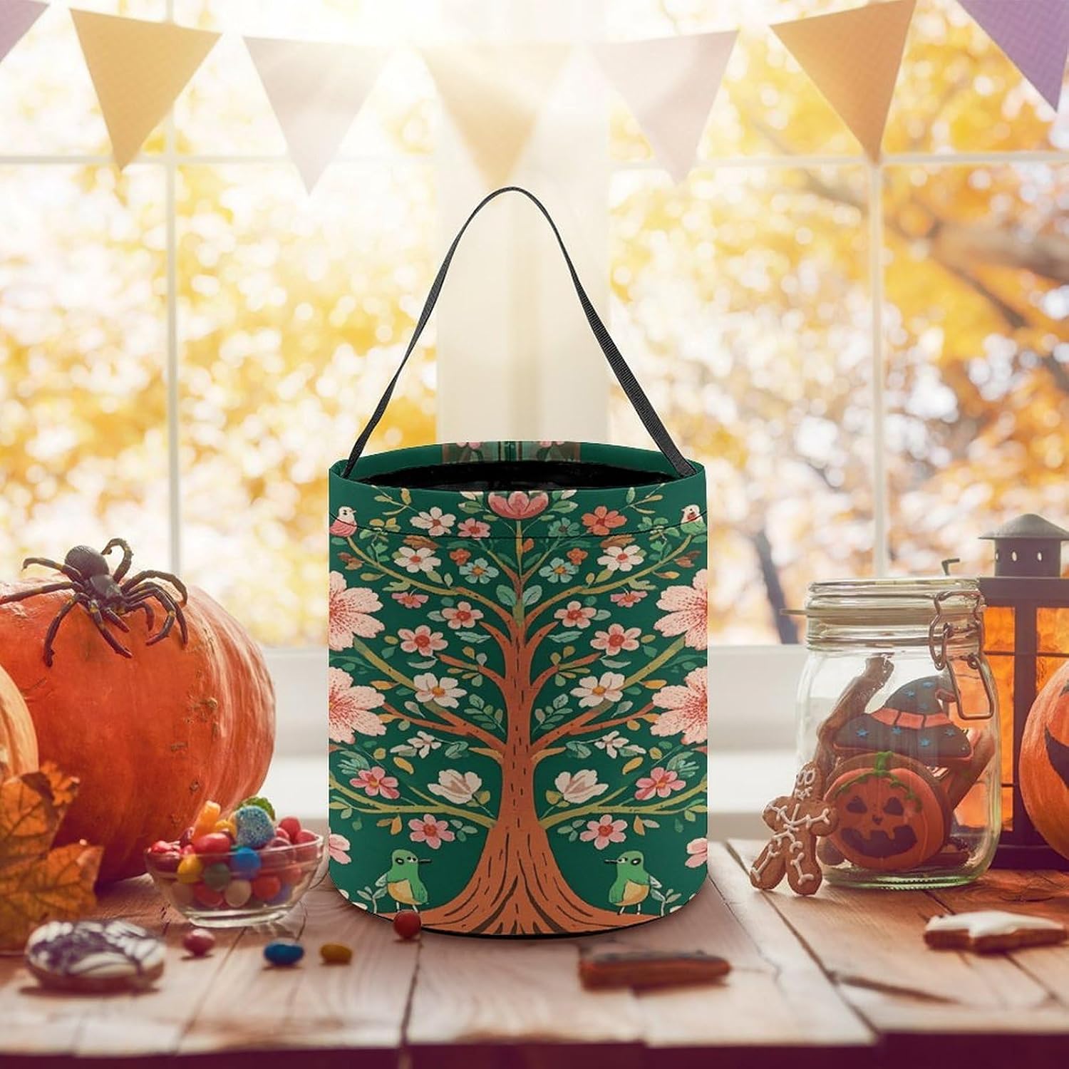 LYHVSFJW Halloween Basket Large Capacity Candy Bags Green Tree of Life image 5