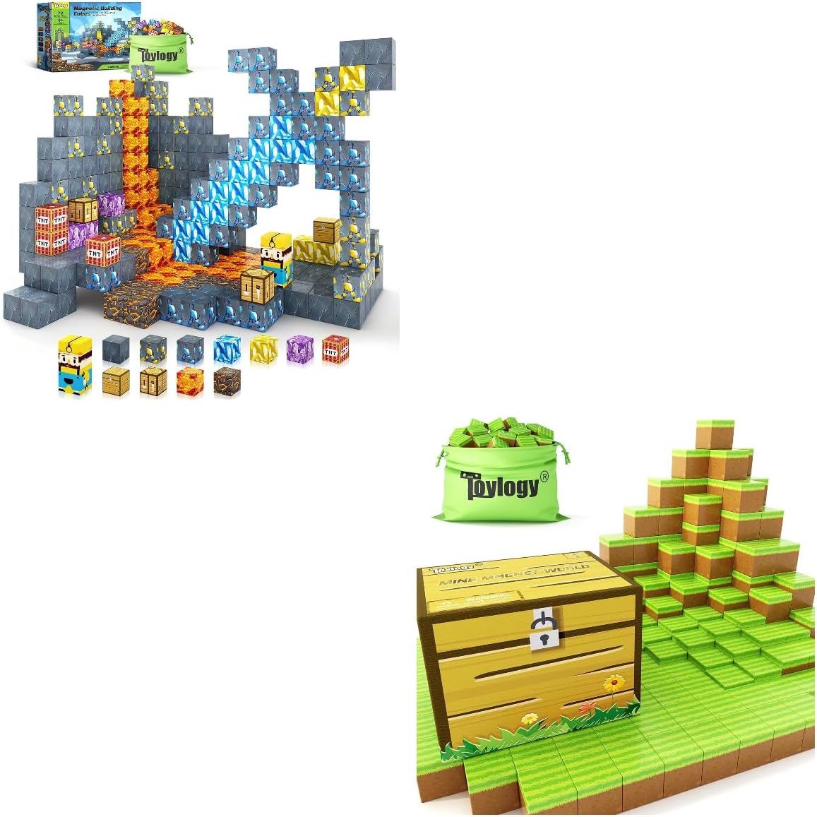 108PCS Magnetic Blocks-Build Mine Magnet World Grass Edition, Magnetic Toys for Boys & Girls Age 3-4 4-5 6-8, STEM Montessori Sensory Toys for Toddlers Gifts
