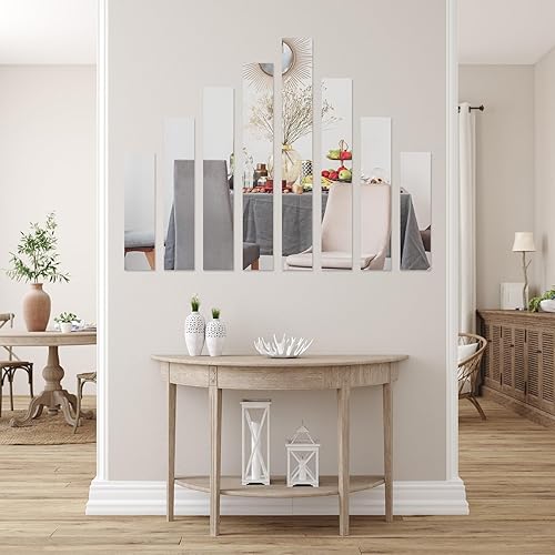 Miniatura 6 de uxcell 20 calcomanías de pared de espejo de tiras, 2 x 7.9 pulgadas, tiras de espejo acrílicas autoadhesivas para decoración de pared extraíbles