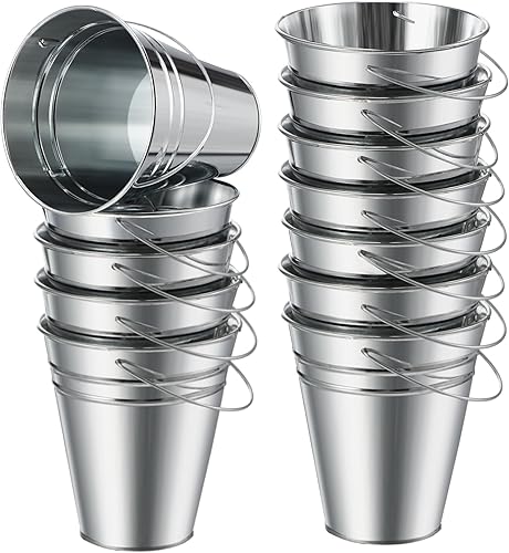 Sadnyy Paquete de 12 cubos de metal con asa, cubo galvanizado de 4.5 x 5 pulgadas, suministros de fiesta, manualidades para Navidad, Halloween,