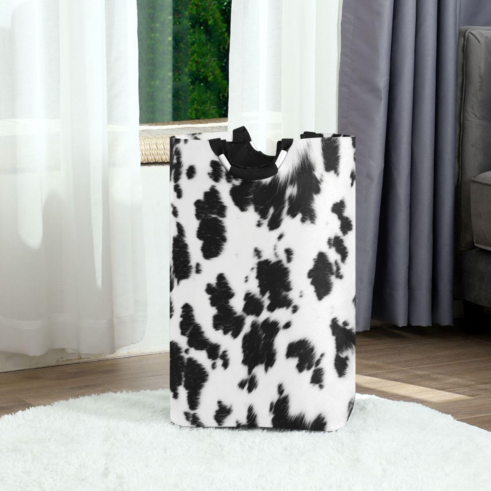 Jihqo Laundry Hamper Basket Black White Leopard Print Collapsible Nursery Storage Bin Waterproof Clothing Baskets for Home Bedroom Bathroom Washing Room