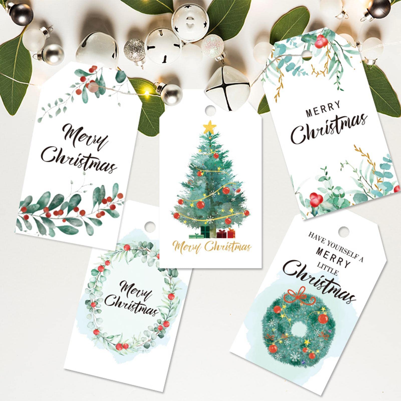 50 Etichette Regalo Natalizie In Carta Kraft Con Corda – 4 Forme E 10 Motivi Per Decorare I Pacchi