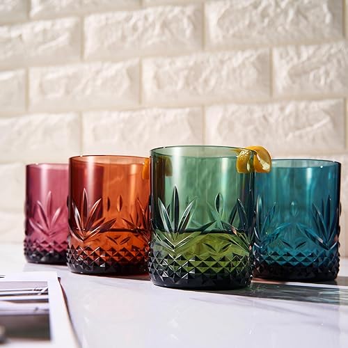 Miniatura 4 de Vasos irrompibles de plástico Tritan para cóctel, whisky, agua y vino  Juego de 4 vasos  Rocas reutilizables a la antigua, colores pastel acrílicos