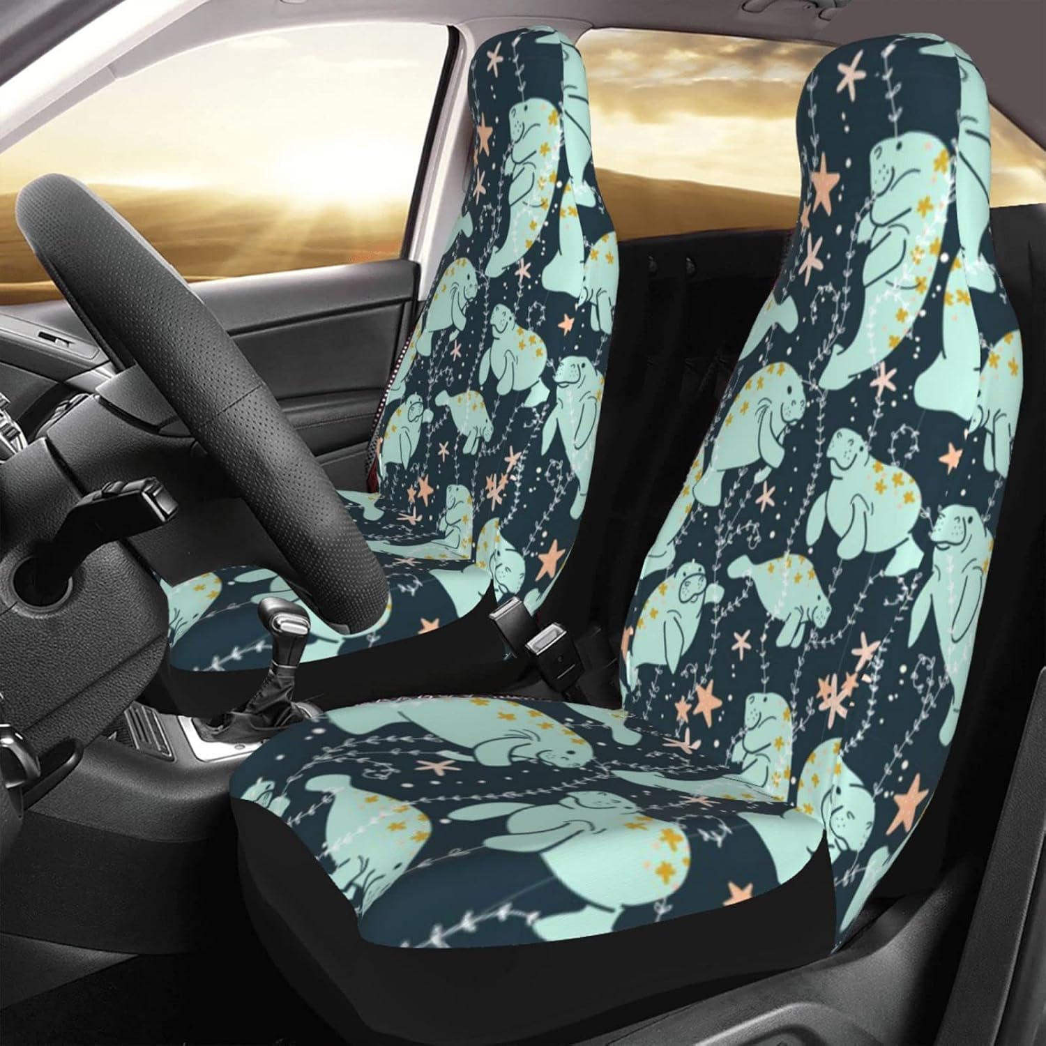 Manatee Car Seat Covers Front Seat Protectors Bucket Cover Universal Fit for Car Truck SUV (A Set of 2)