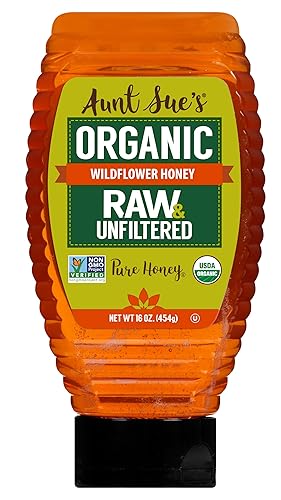Aunt Sue's Miel orgánica cruda y sin filtrar, 16 onzas (1 libra) de Brasil, miel pura colada Aunt Sue's Miel orgánica cruda y sin filtrar, 16 onzas (1 libra) de Brasil, miel pura colada