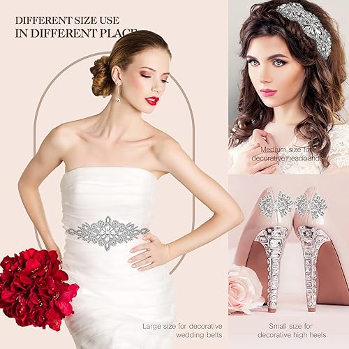 Miniatura 2 de 9 piezas de apliques de diamantes de imitación para planchar, 3 estilos de diamantes de imitación de fijación en caliente, apliques de pelo de boda