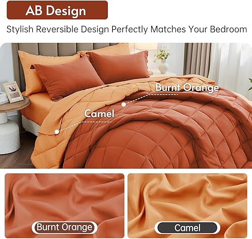 Miniatura 227 de MUXHOMO Juego de edredón Queen de 7 piezas, cama reversible en una bolsa, tamaño Queen, juego de ropa de cama para todas las estaciones con edredón