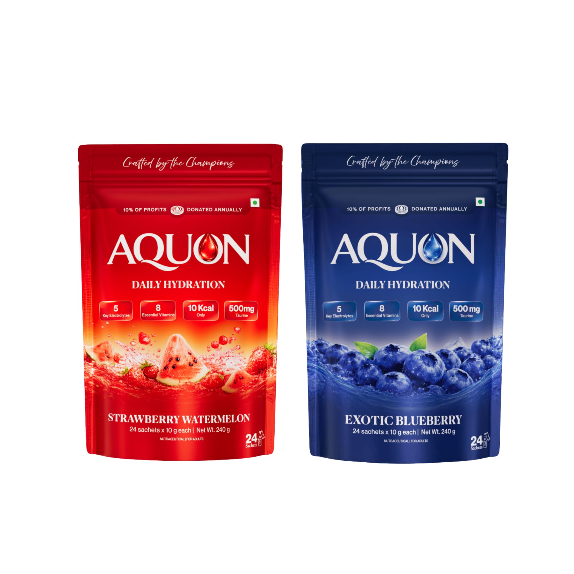 AQUON Electrolyte Drink Mix Combo, Strawberry Watermelon & Exotic Blueberry | 2 Boxes of 24 x 10 g Sachets | 5 Key Electrolytes, 8 Essential Vitamins, 500 mg Taurine | 10 kcal | No Caffeine | Vegetarian-picture-15
