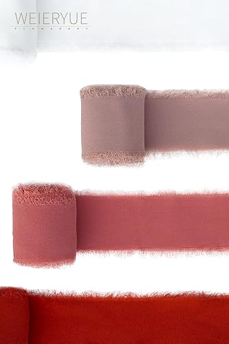 Miniatura 5 de Crimson Memory - 4 rollos de cinta de gasa con flecos, bordes deshilachados similares a la seda, 2 x 5 yardas para ramos, envoltura, decoración