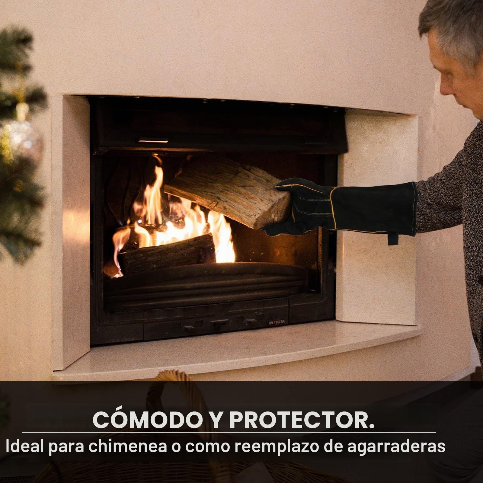 LeaSeek Guantes de Soldadura,Guantes de cuero resistentes para barbacoas (parrillas), soldadura y chimeneas. Resistentes al calor e ignífugos (14-inch, Negro)
