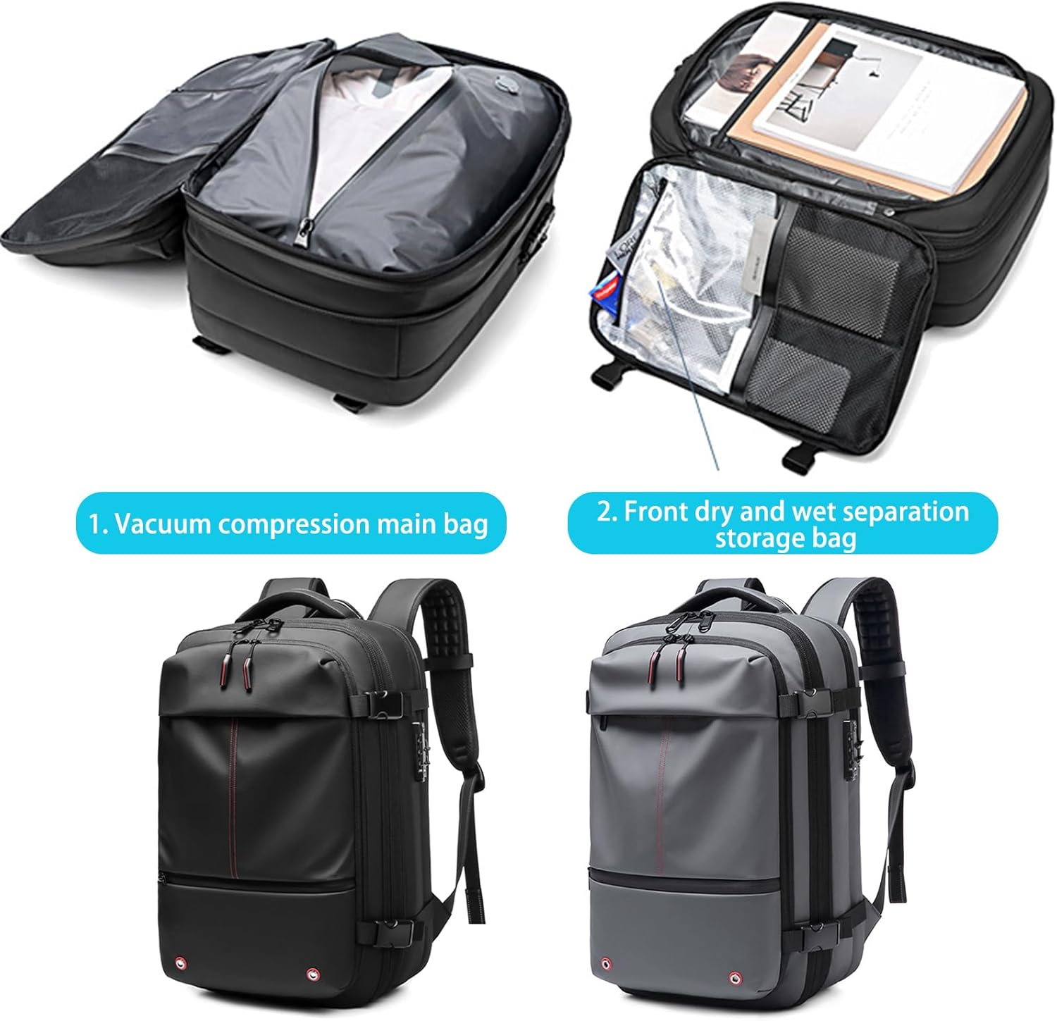 Vacuum Vacpack Backpack for Travel with Pump (Black) - Image 7