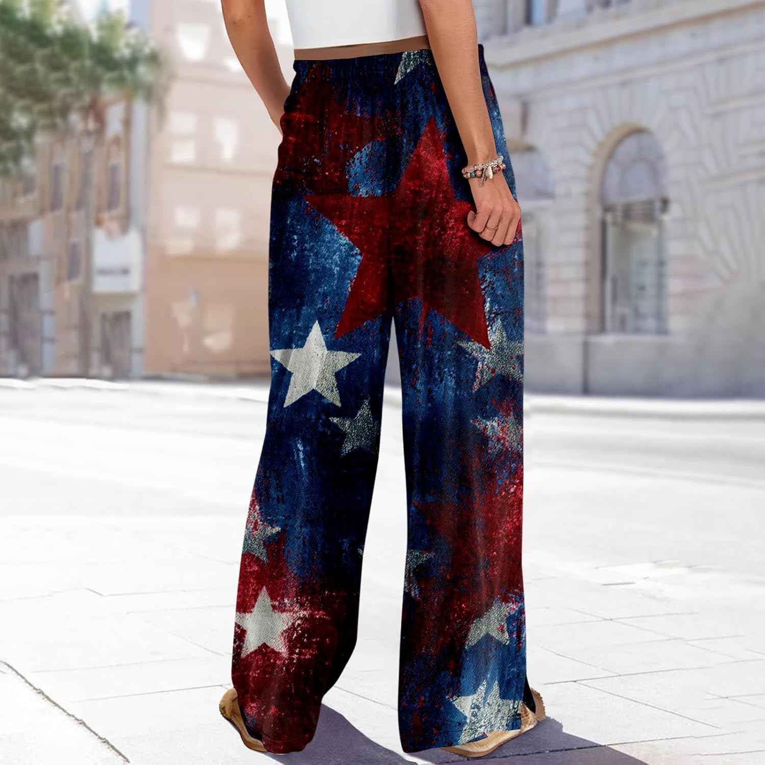 Wide Leg Sweatpants Women Women's Patriotic Wide Leg Pants American Flag Distressed Paint Drip Print