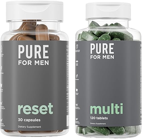 Pure for Men Multivitamínico, 120 cápsulas y suplemento de desintoxicación de restablecimiento, 30 cápsulas