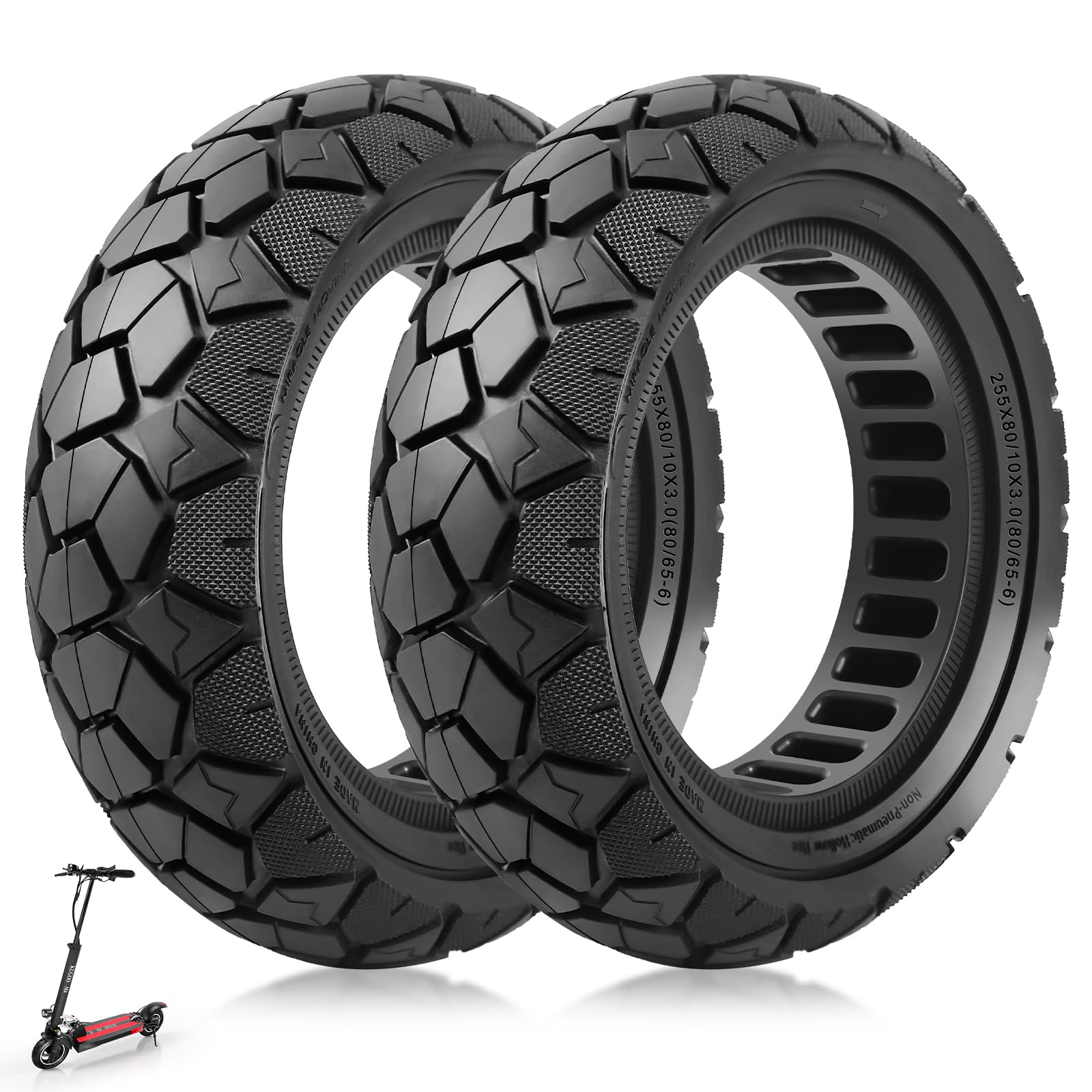 Neumático sólido 10x3 80/65-6 para Kugoo M4/M4 Pro/Kukirin G2 Max, Joyor Y8-S, Nanrobot D6+, Kaabo Mantis Patinete eléctrico Neumático de 10 pulgadas 255x80 Neumático de repuesto de alta