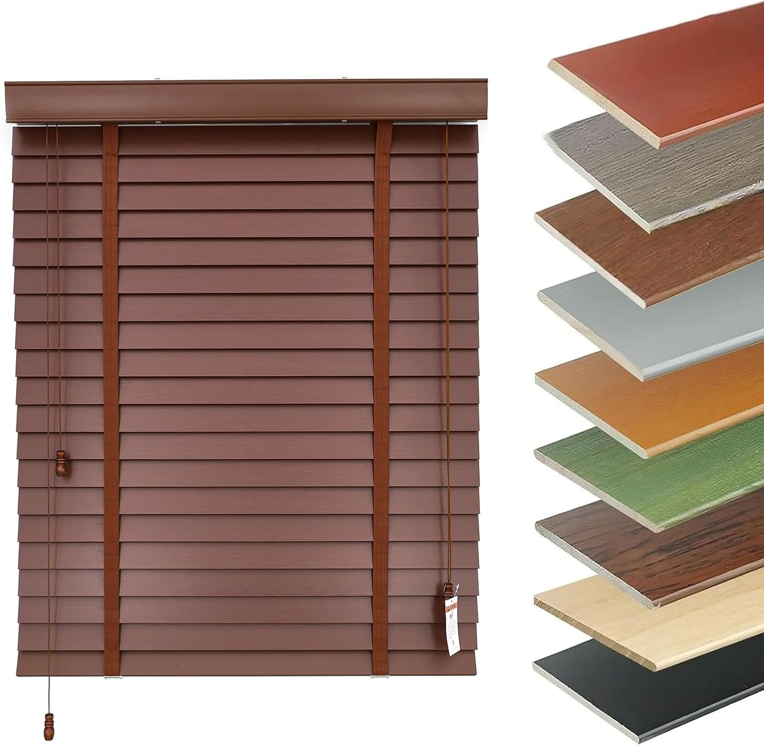 Wood Indoor Window Blinds 2" Slats, Cordless Horizontal Shades 10" 24" 28" 34" 40" 48" 55" 62" 70" 76" Privacy Blackout Wooden Venetian Blind for Bedroom Bathroom Office(Light Wood)