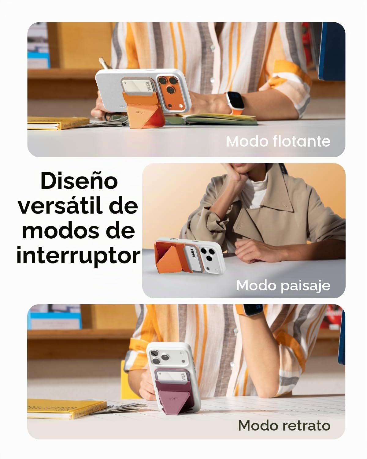 MOFT Soporte-Cartera Localizable con Apple Find My, Tarjetero Magnético Ultrafino para Móvil Compatible con MagSafe, Soporte Regulable para iPhone 17/16/15/14/13/12 Series, Negro Azabache