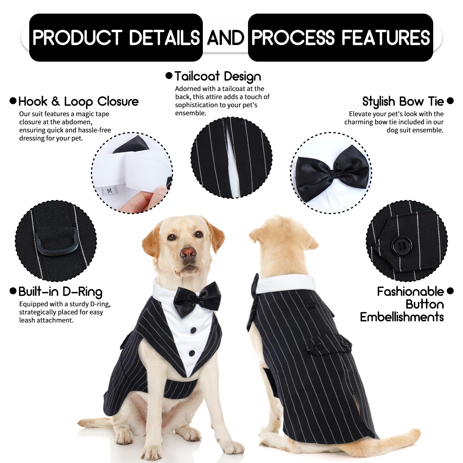 Vetement Chien, Smoking, Noeud Papillon, Chemises pour Chiens, Déguisements pour Petites, Moyennes et Grandes Tailles, Costume pour Mariages et Noël - XL