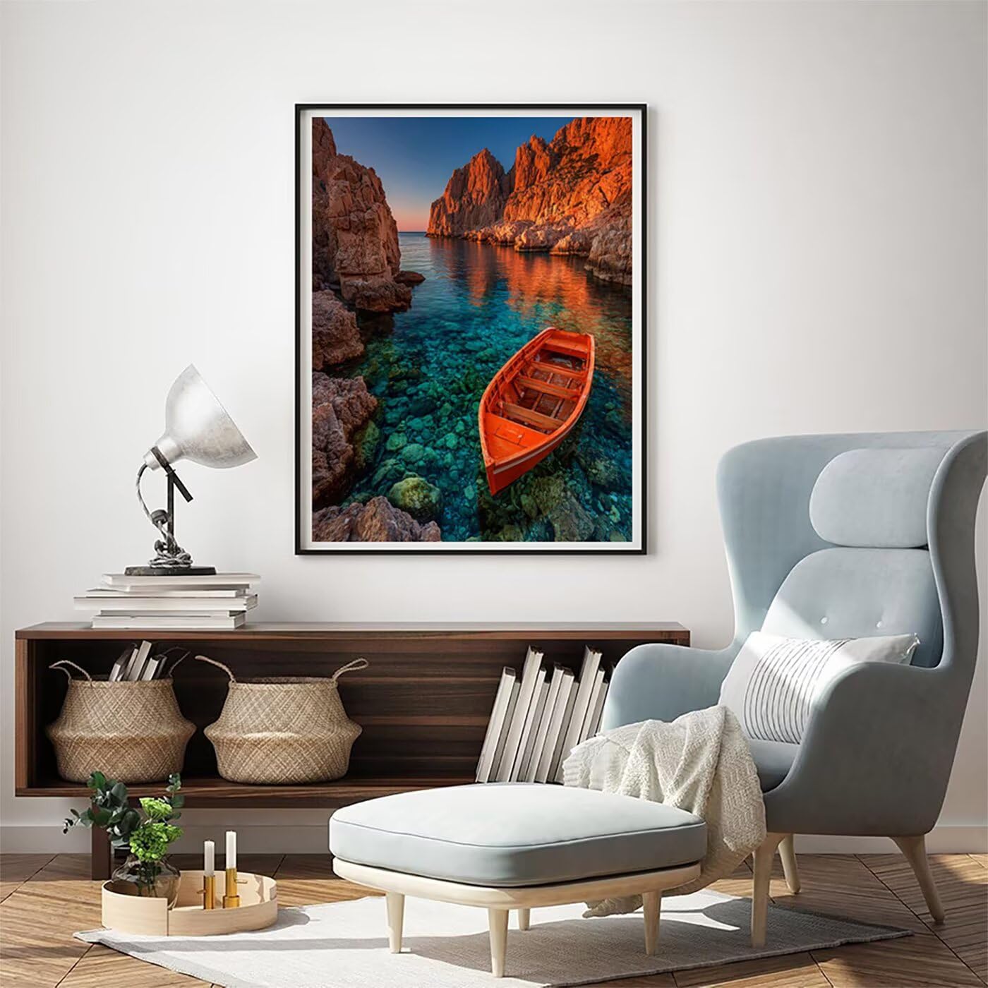 Landschaft Boot Malen Nach Zahlen Erwachsene, Paint by Numbers Adult Anfänger Set, Heimwerk Malen Nach Zahlen Kinder Mit Rahmen, 3 Pinsel und 36 Acrylfarbe Als für Deko Wohnzimmer 60 x 80 cm BJHDK202