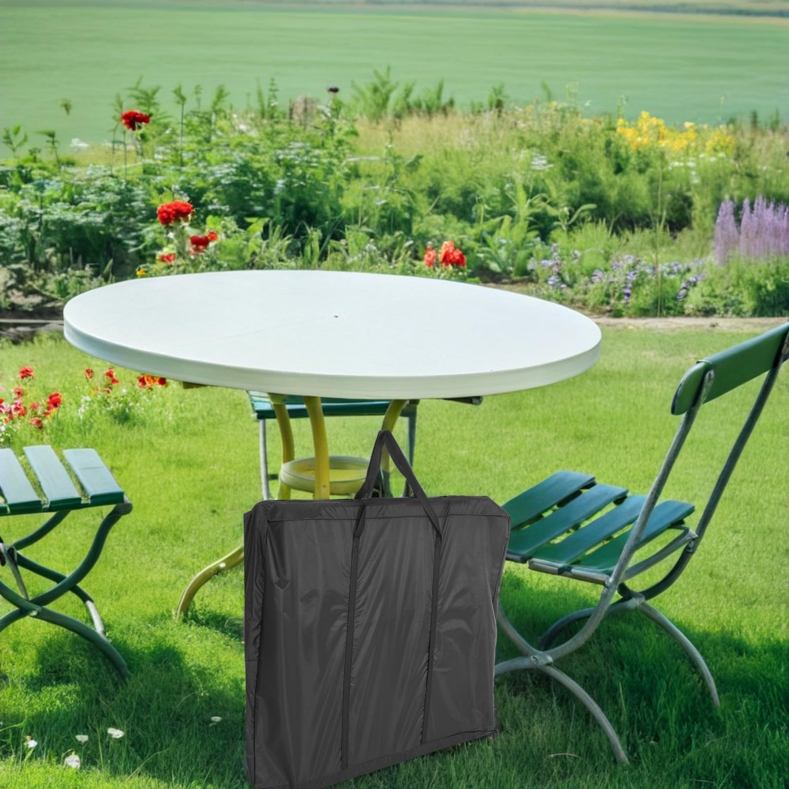 CALLARON Paquet de Rangement Pliable pour Table Pliante en Tissu Oxford Noir, avec Fermeture Éclair Double et Bandoulière Confortable pour Transport et Stockage, Dimensions 92x13x80 Cm
