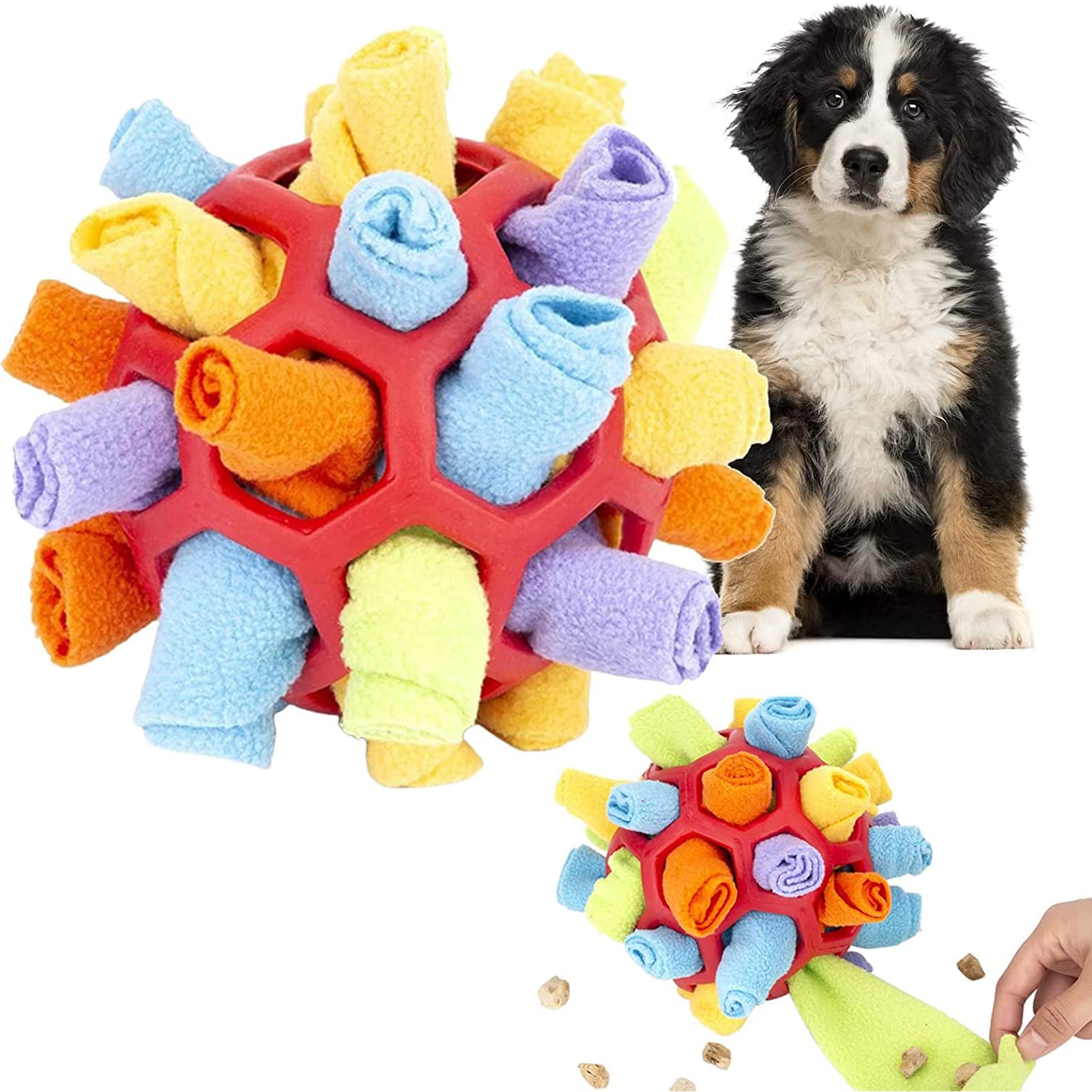 MOLIMIPortable Pet Snuffle Ball Toy, Interactive Dog Puzzle Toys for Encourage Natural Foraging Skills, Slow Feeder Training, Dog Chew Toys (Red Sphere)