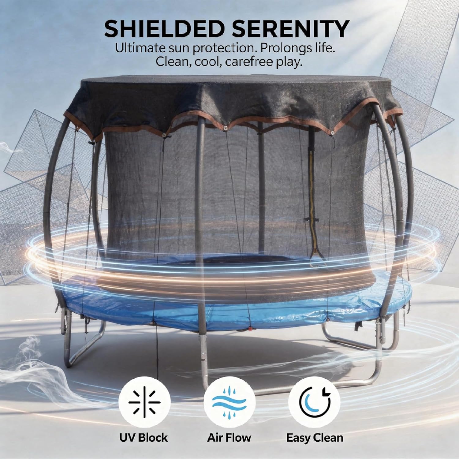 14 ft Round Trampoline Sun Shade Cover, Sun Protection, Mesh Trampoline Netting Shade, Weather-Resistant, Easy to Install, Trampoline Accessories with 16 Ropes, Black