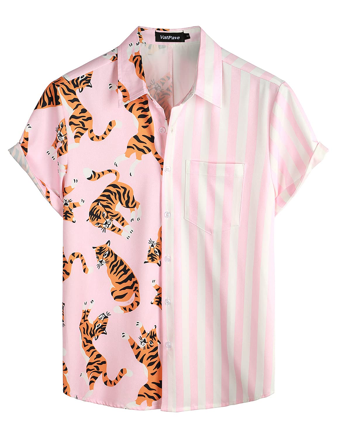 VATPAVE Herren Flamingo Hawaii 2 Teiliges Sets Kurzarm Freizeithemden Strand Outfits