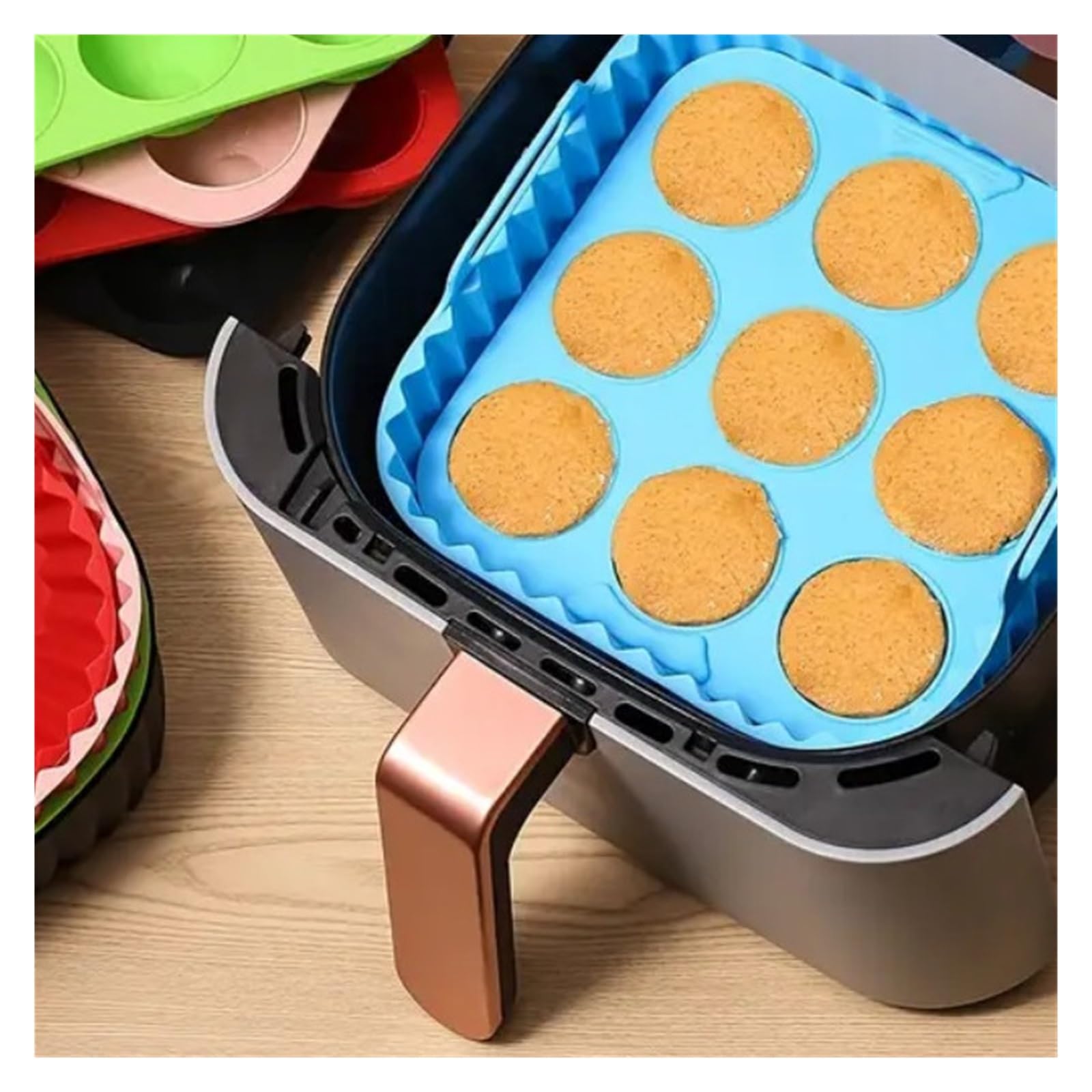 Revestimiento de silicona for freidora de aire de 2 piezas for cocina | Reutilizable, cuadrado, antiadherente, fácil de limpiar, apto for alimentos.(Blue)