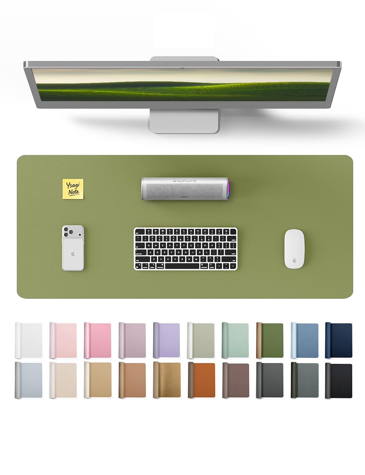 YSAGi Leather Desk Protector, Office Mat, Large Mouse Mat, Non-Slip PU Leather Blotter, Laptop Desk Pad, Waterproof Writing Pad for Office and Home (Green, 23.6" x 13.8")