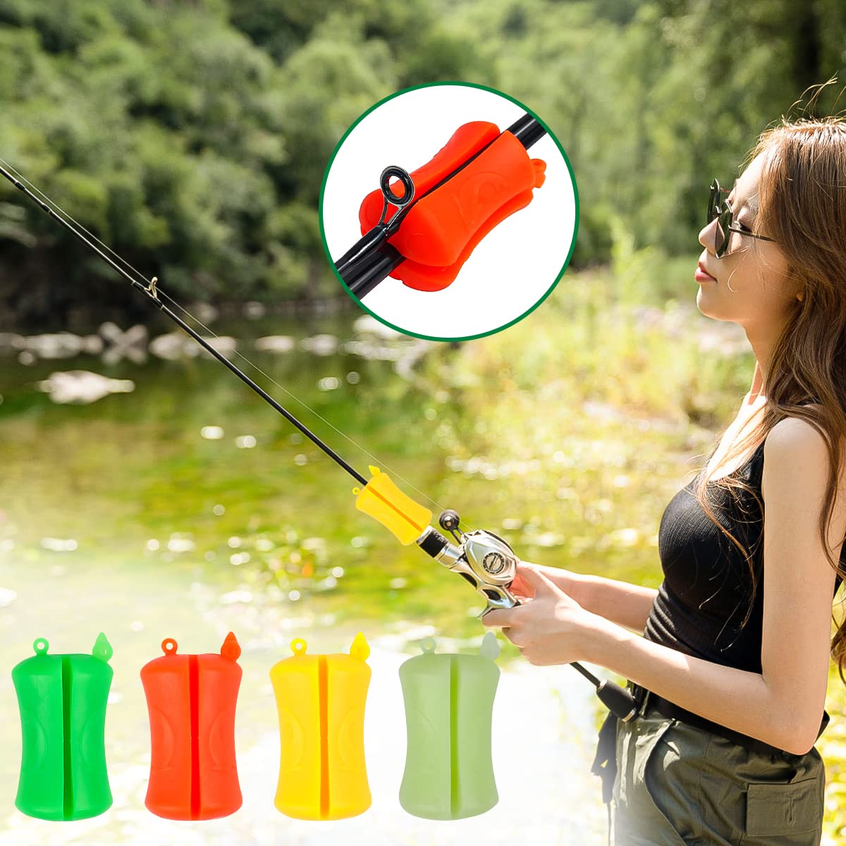 Laroal Lot De 8 Supports Silicone Pour Canne à Pêche - Clips De Fixation Résistants - Portable