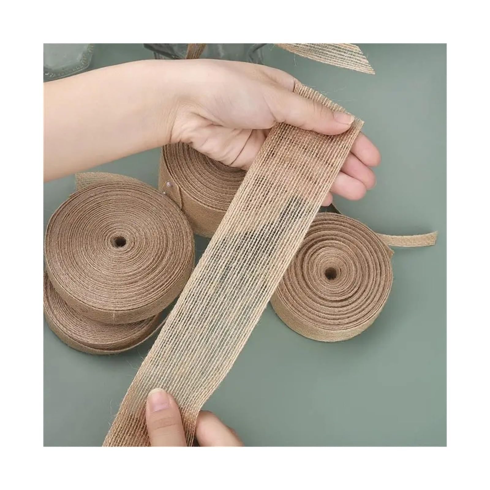 Cinta de yute Rollo de cinta arpillera yute 10 m, lino amarillo | Cuerda DIY decorativa fiesta arco hecho a mano sedal embalaje(2cmX10m)