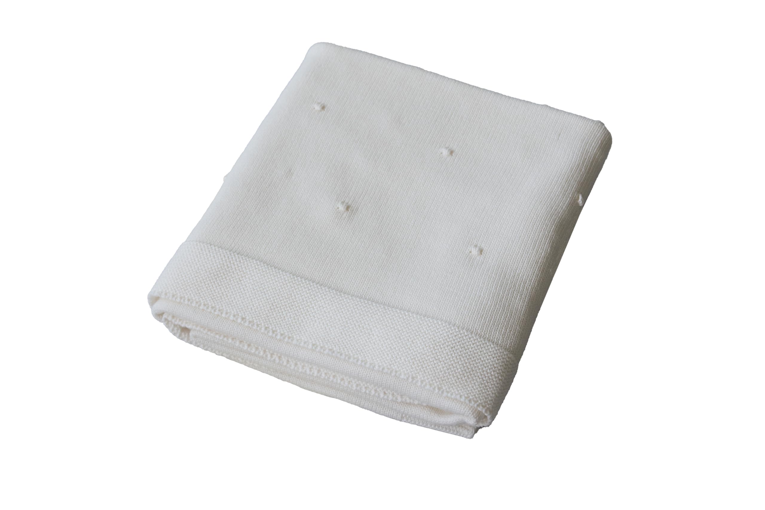 copertina in maglia, per lettino, misura cm 110x150 pois bianco