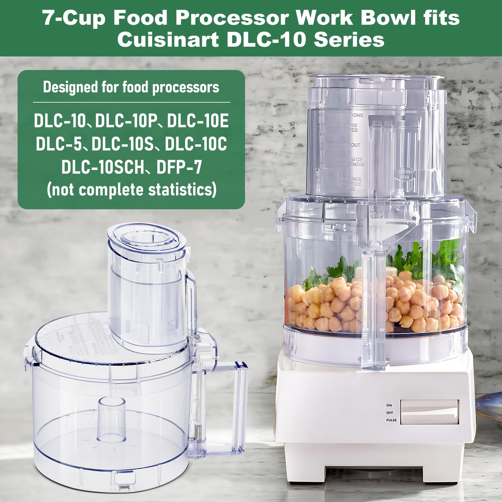 7 Cup FP-631AGTXT-1 with 4 Locking Tabs Complete Accessories Fits Cuisinart Food Processor Replacement Parts,Contain Bowl, DLC-117BGTXT1 Cover, DLC-118BGTXT1 Sleeve and DLC-120BGTX-1 Pusher, DLC-10