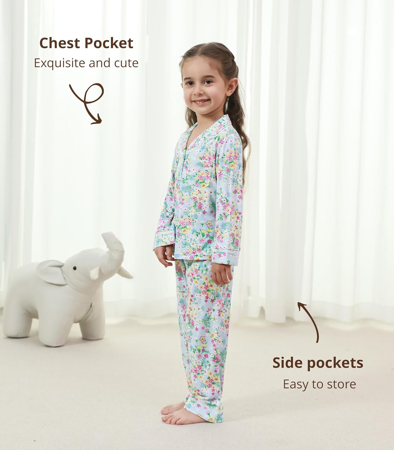 Toddler Girls Long Sleeve Button Down Sets Toddlers Viscose from Bamboo Outfits Set Cozy Night Clothes with Pockets - Image 4