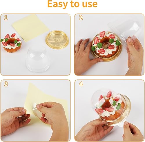 Miniatura 5 de Hewnda 50 juegos de cajas para tartas, tamaño interno, diámetro 4-38 pulgadas x altura 4-18 pulgadas, portador de cúpula de plástico transparente,