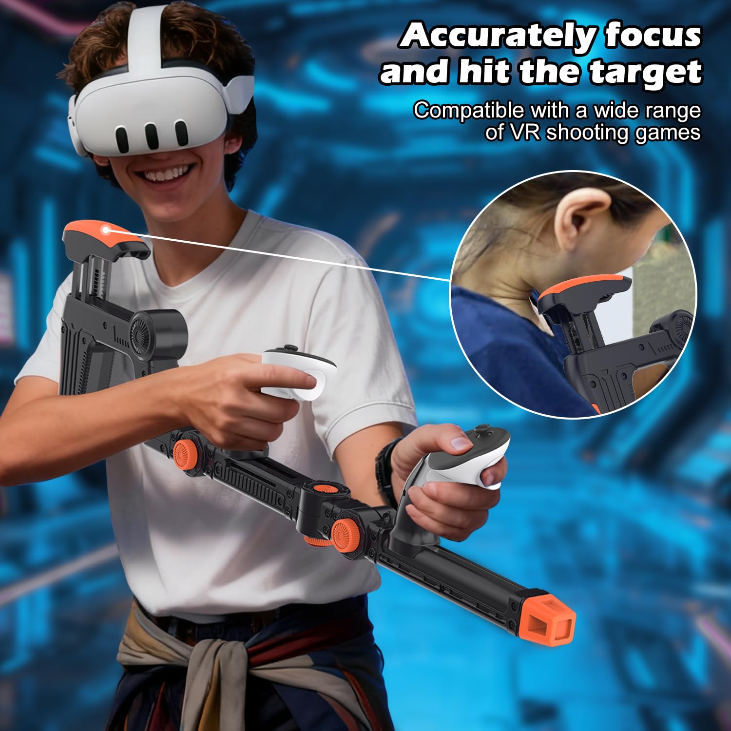 VR-Pistole-Lager kompatibel mit Quest 2/3/3S/Pro, Adjustment Gunstock Magnetisches Zubehör für Quest 3S, Controller Griffe mit Schultergurten für verbessertes Kontrollgefühl