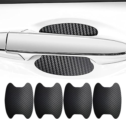 Miniatura 6 de 4 protectores de manija de puerta de automóvil, calcomanías de fibra de carbono antiarañazos para puerta de automóvil, calcomanías laterales para