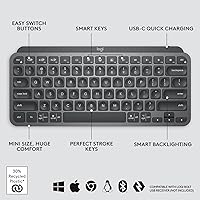 Vista 7 de Logitech MX Keys Mini - Teclado minimalista, iluminado, inalámbrico, compacto, con Bluetooth, retroiluminación, USB-C, compatible con Apple macOS