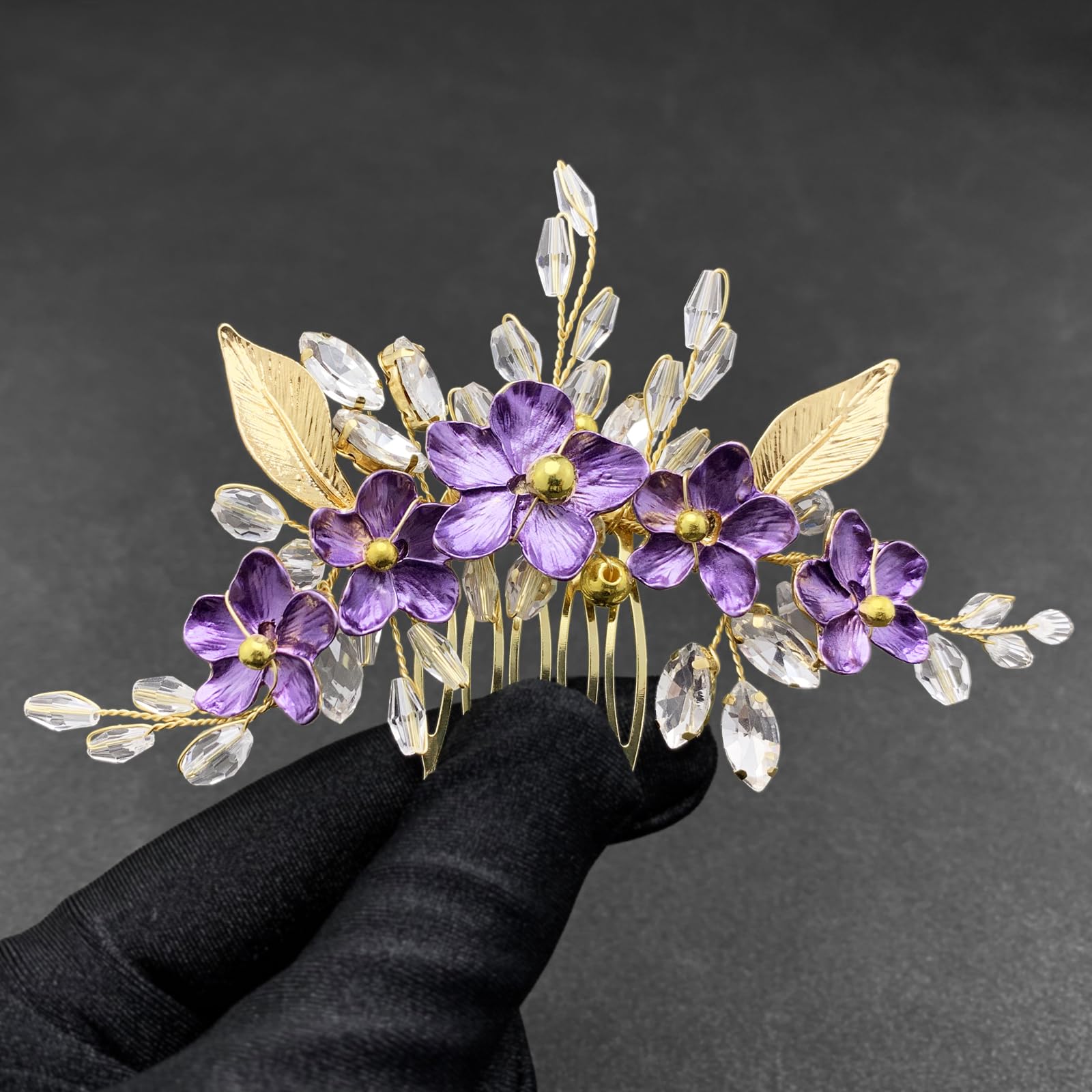 Purple Metal Flower Gold Side Comb Hair Accessories for Wedding Prom