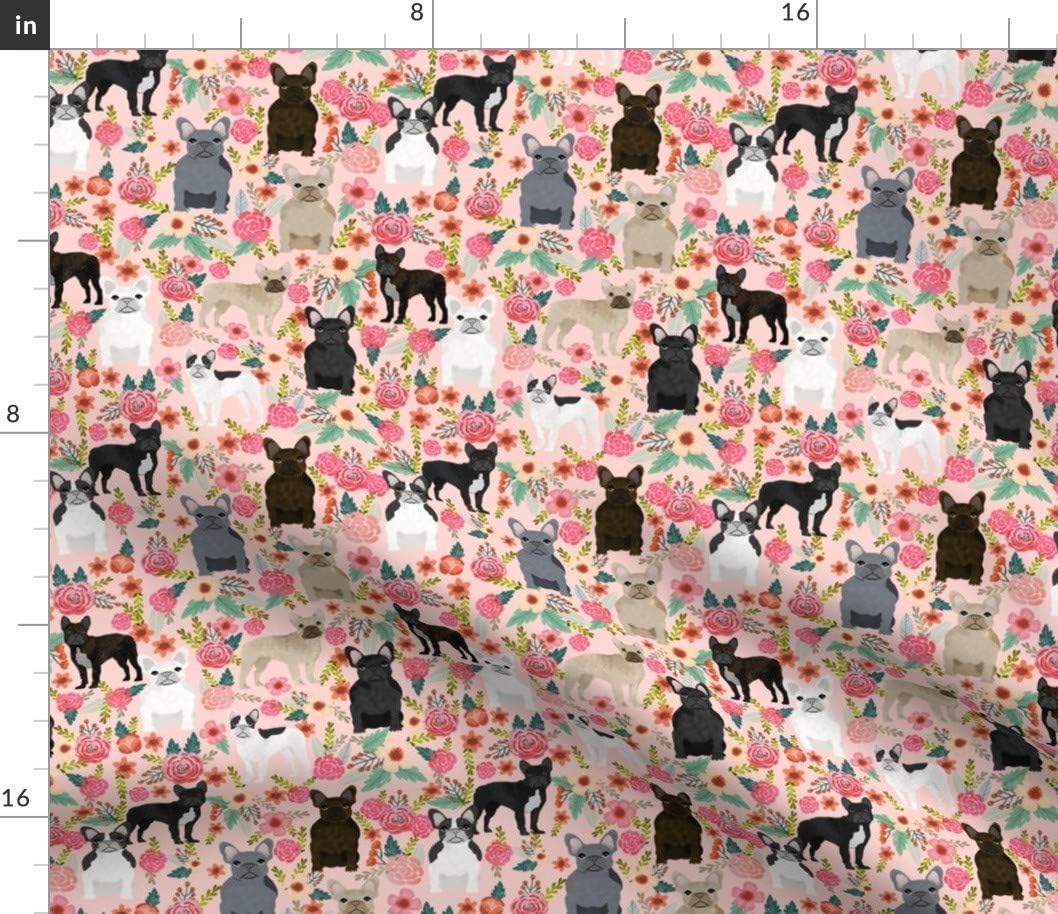 Spoonflower Fabric - Frenchie Florals Cute French Bulldogs Best Pet Bulldog Frenchies Printed on Petal Signature Cotton Fabric by The Yard - Sewing Quilting Apparel Crafts Decor