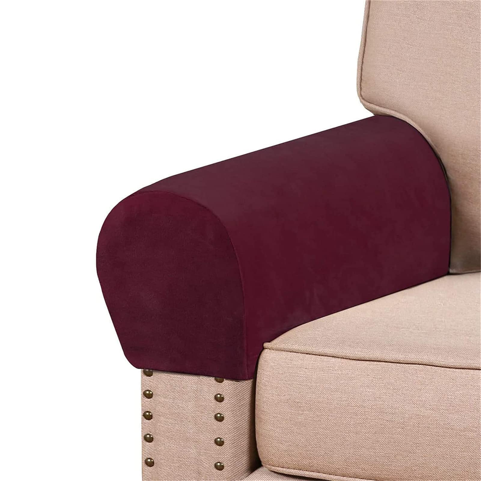 GYHH 1 Pair Velvet Armrest Covers for Chairs and Sofas Couch Arm Covers for Sofa Thickened Velvet Armrest Covers Anti-Slip Furniture Protector Washable (Wine Red,4)