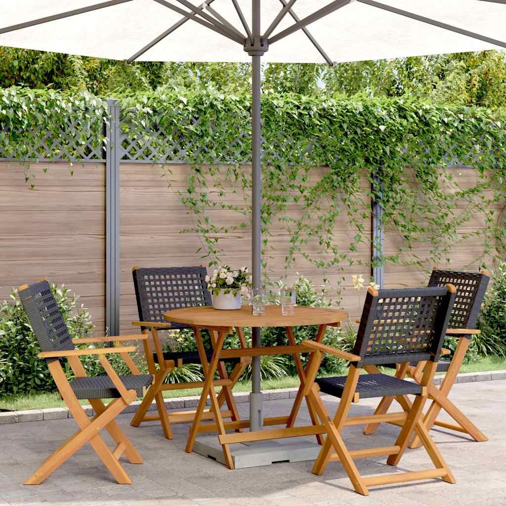 Meubles de jardin en rotin PE noir et bois d'acacia pour terrasse