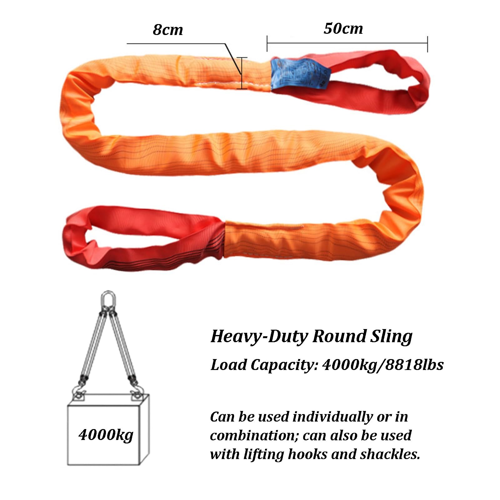 Eslinga Redonda Tipo Ojo Y Ojo, Eslinga Sin Fin De Poliéster para Izaje, Eslingas De Alta Resistencia para Levantar Cargas Pesadas En Construcción Naval, Transporte(4 tons - 1.5 m)