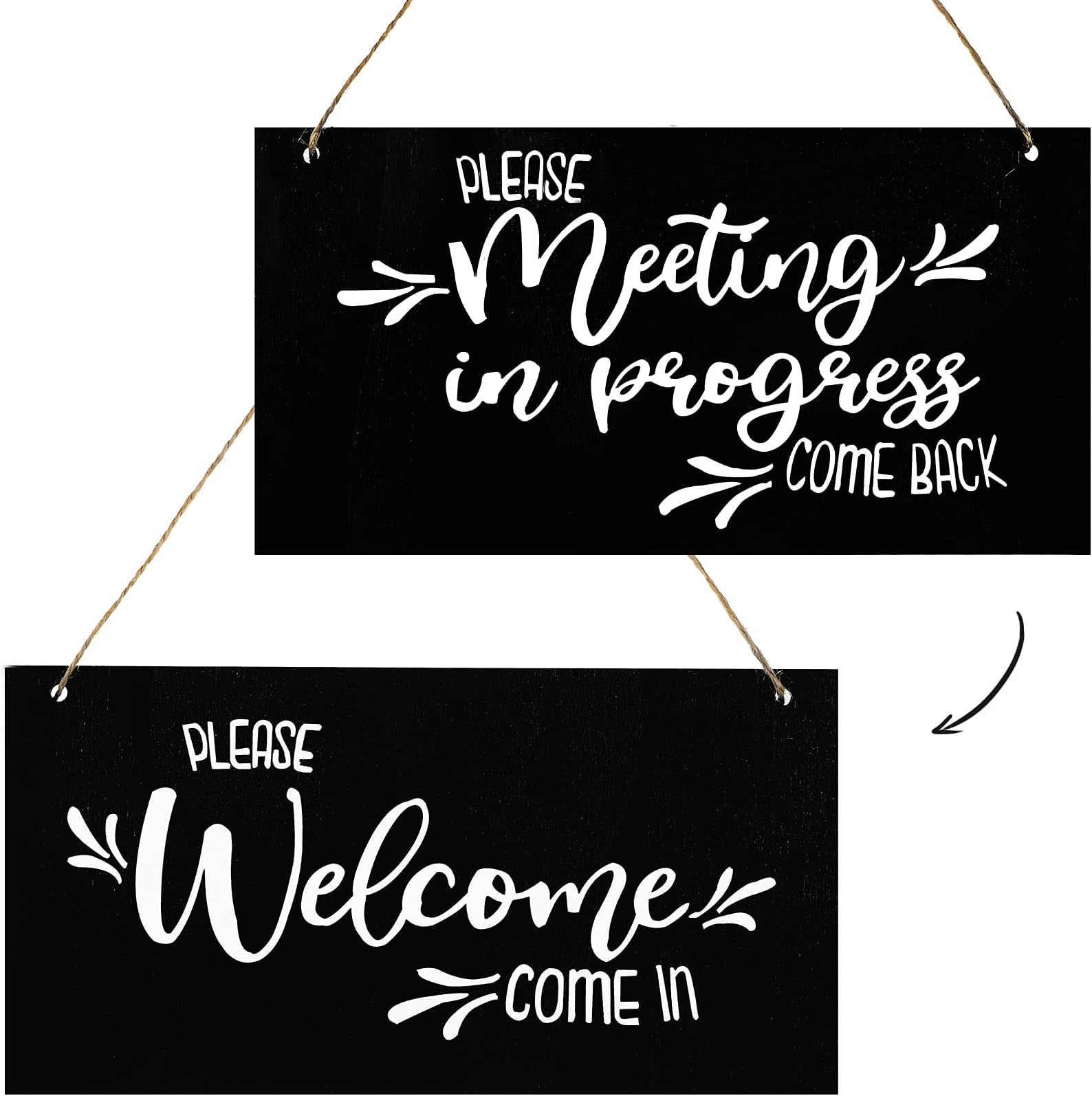 Meeting in Progress Do Not Disturb Door Sign Reversible Double Sided Wood Hanging Sign Home Office Meeting Door Hanger Hanging Plaque Sign for Office Therapist Commercial Home Use (Please Come in)