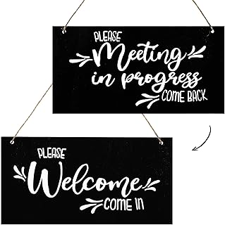 Jetec Double-Sided Office Door Hanger Sign - 'Meeting in Progress', 'Welcome Come In' - Wooden Plaque Reversible Room Decor for Office, Boardroom