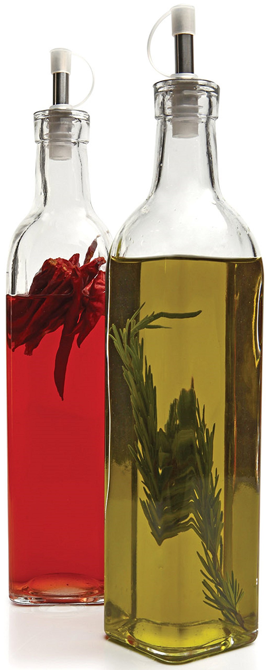 Circleware Villa Olive Oil and Vinegar Glass Dispenser Bottles, Set of 2, 16 oz., Clear