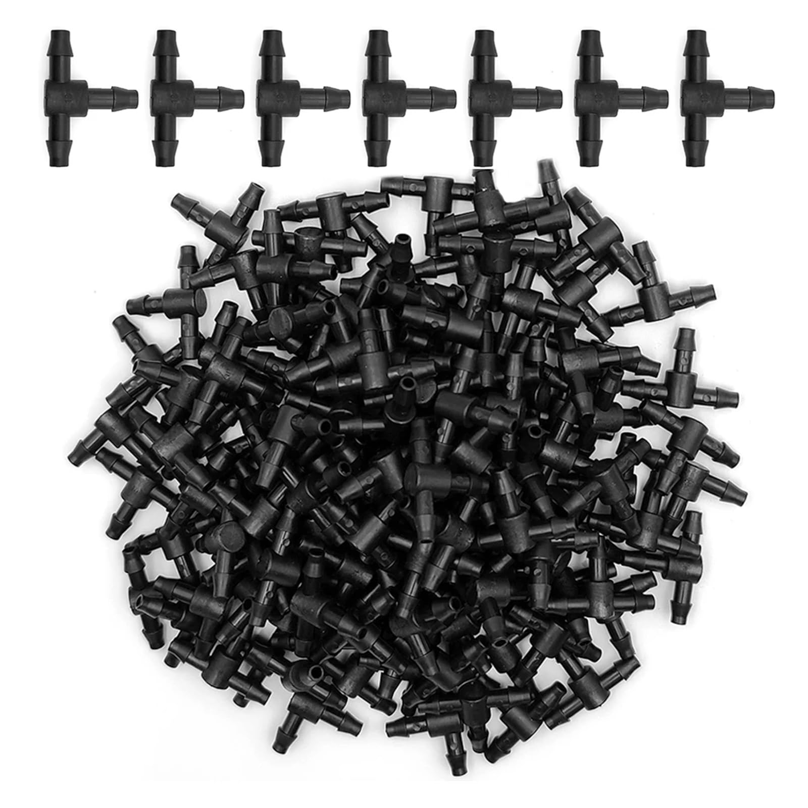 50 conectores en T de plástico púas 3 vías for tuberías riego 4/7 mm, acoplamientos manguera, microriego por goteo(1000PCS)