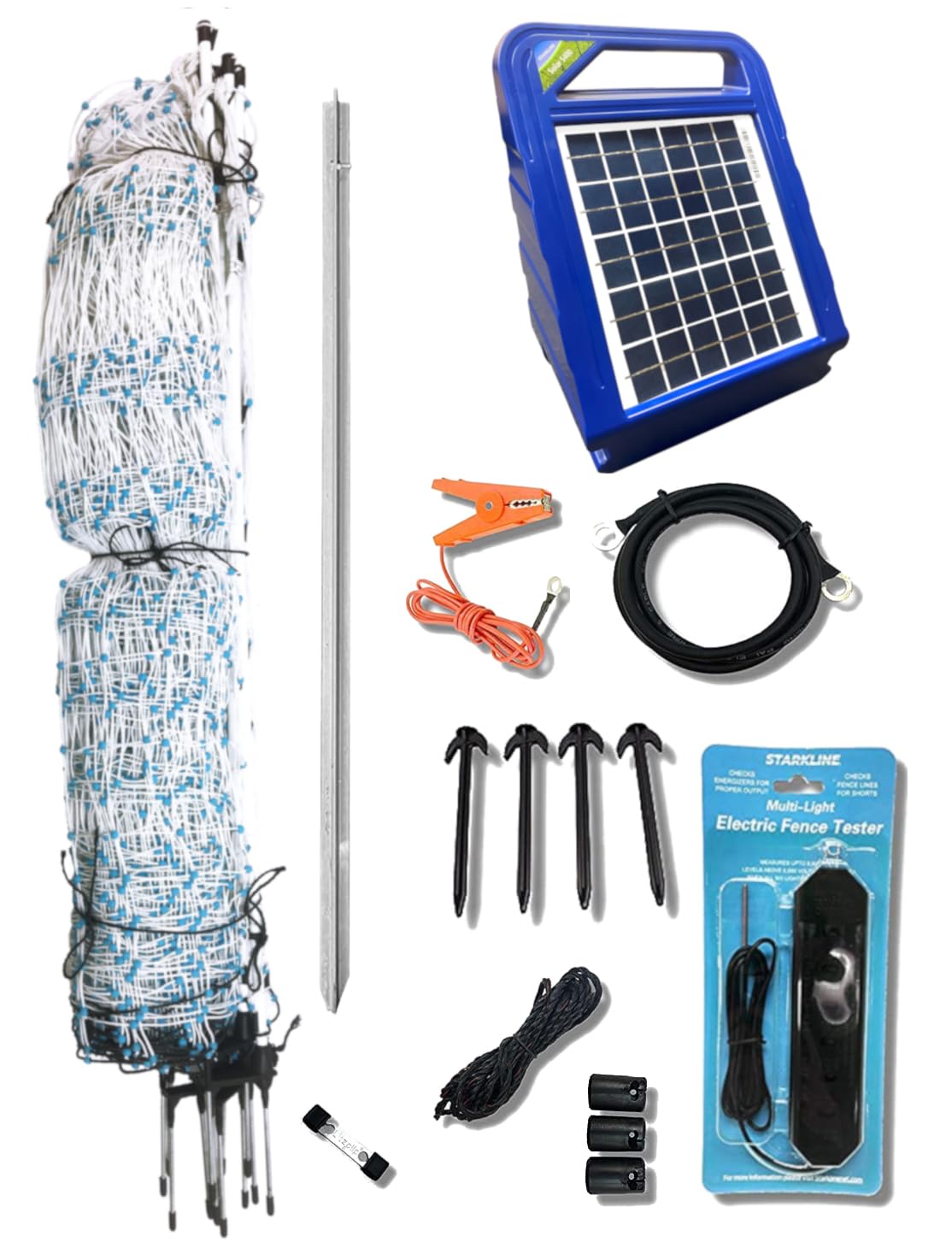 Starkline 48" x 82' Premium Electric Poultry Netting Solar Kit | White/Blue All-in-One Solar Electric Fence Kit for Backyards, Homesteads, Farms, and