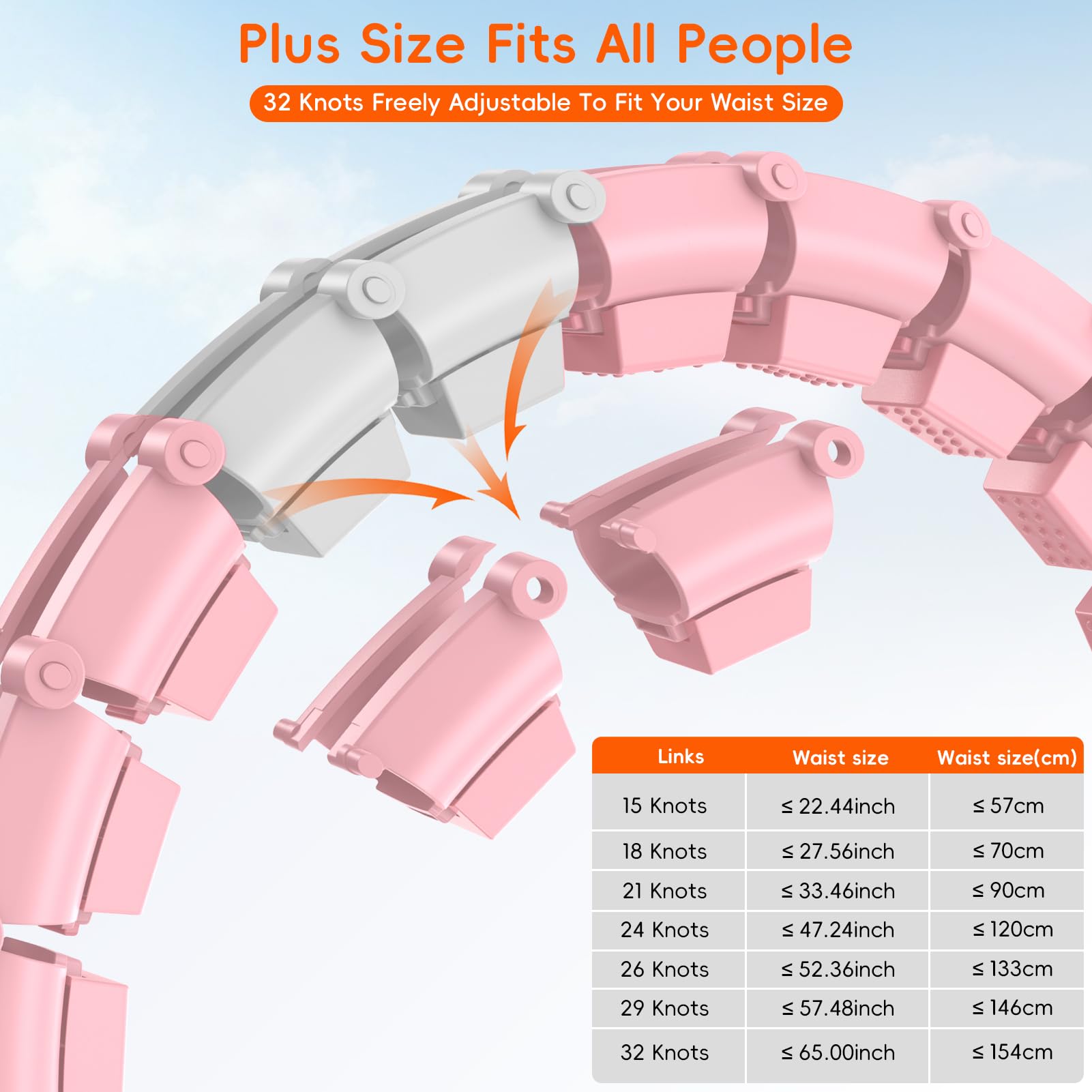 HCOIW Ciche obciążone obręcze Hula Infinity Fitness Plus Size 155 cm 32 węzły, inteligentna bezgłośna hula nieskończoności dla kobiet, talii i brzucha do ćwiczeń odchudzających w domu dopasowana