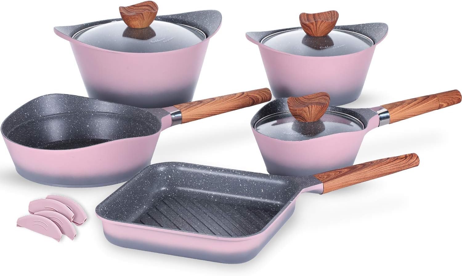 Pots and Pans Set Dishwasher Safe 100% PFOA Free Aluminum Induction Nonstick Cookware Set - 12 - Piece - Pink