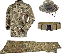 QHIU Taktikai Egyenruha Szett Férfiaknak - Kabát Nadrág Övvel és Kalappal Katonai BDU Terepszínű Airsoft Paintball Outdoor Sportokhoz 1